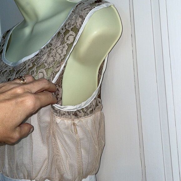 NWOT Blush by Young Threads tan lace & netting dress - Picture 4 of 10